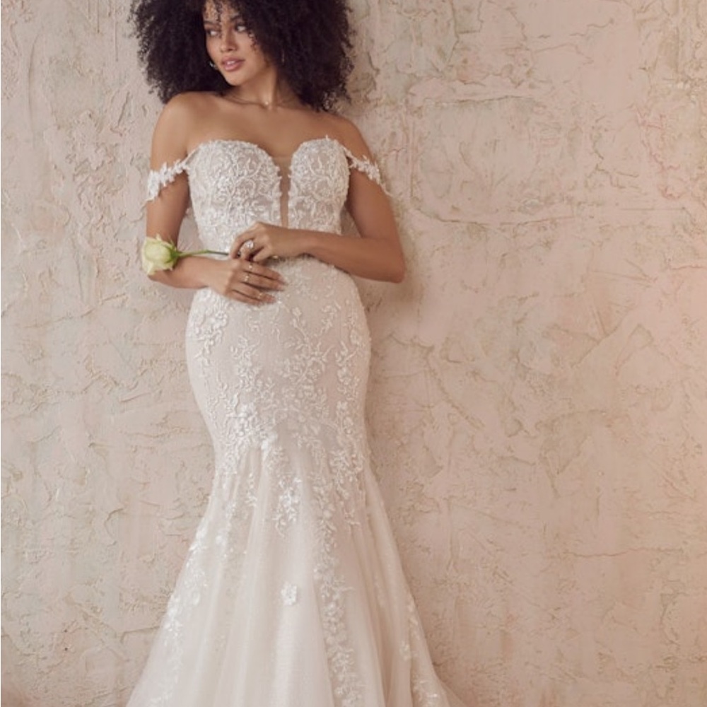 Maggie Sottero Off-Shoulder White Lace Mermaid Wedding Dress